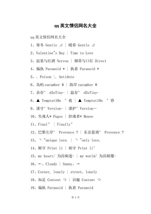 qq英文情侣网名_qq英文情侣网名大全