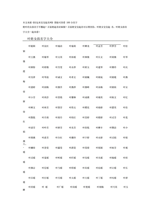 宝宝取名叶一后面加个什么字好听_叶一这个名字好不