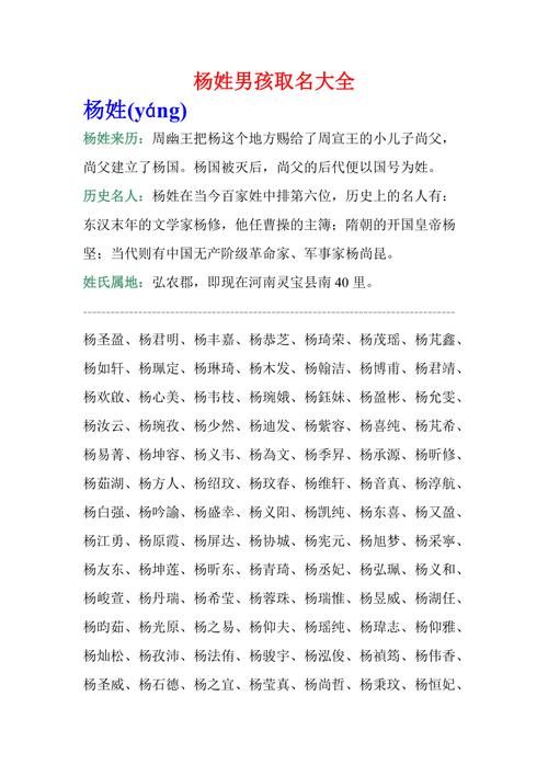 2023男孩取名大全姓杨（男孩名字2021年名字大全杨）