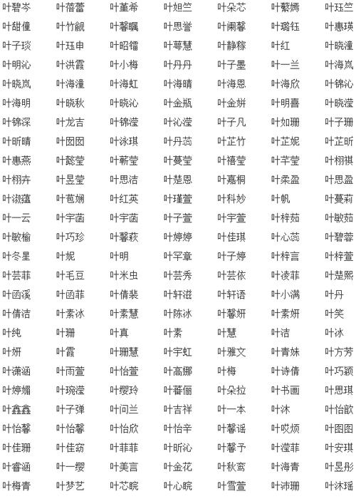 叶名字大全女孩起名字大全（叶名字大全女孩起名字大全四个字）