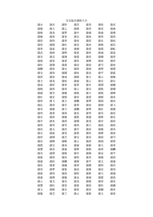 起名字大全蒲姓男孩起名（起名字大全蒲姓男孩起名怎么起）