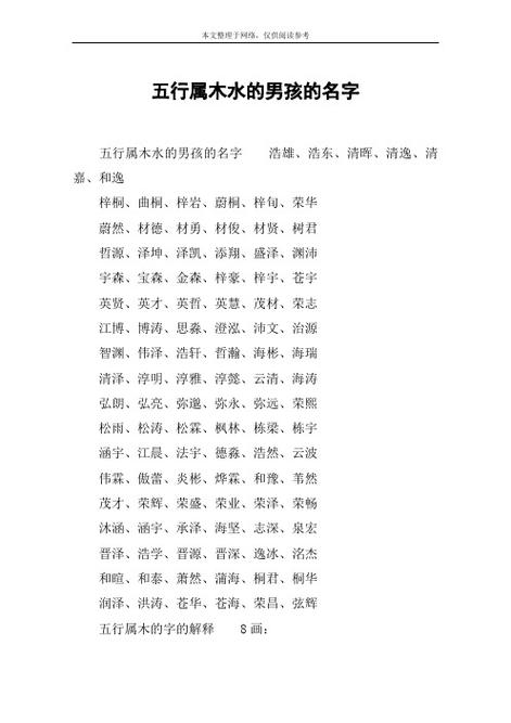 八字缺水木取名大全_八字缺水木取名大全男