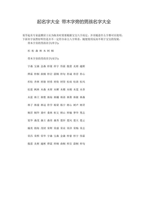 起名字大全男孩木字旁_起名字大全男孩木字旁的名字